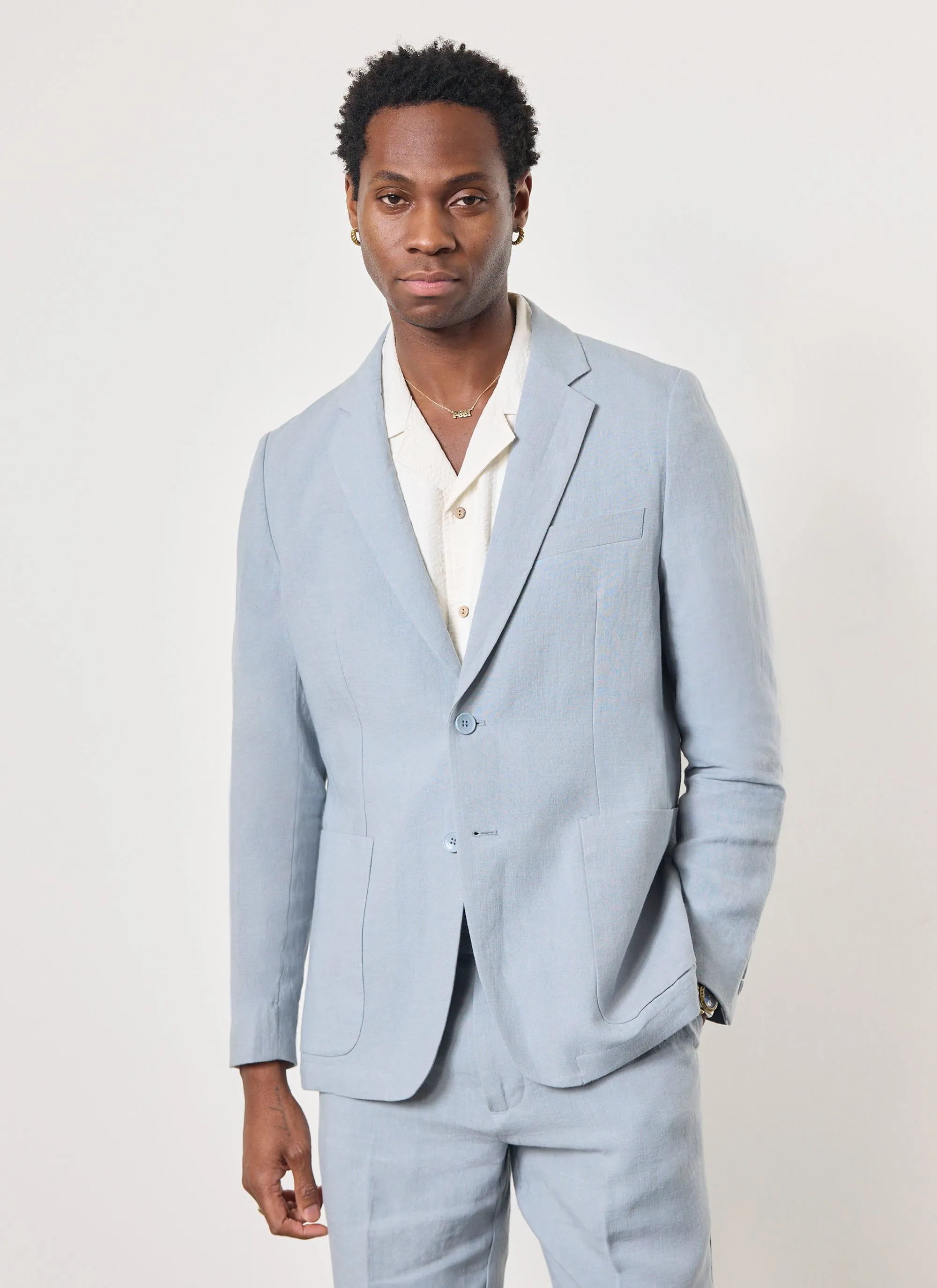 Tailored Linen Blazer | Light Blue