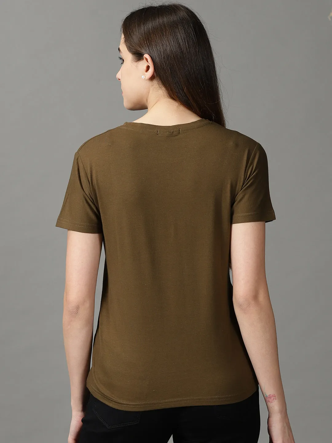Women Olive Typography Print Acrylic Top