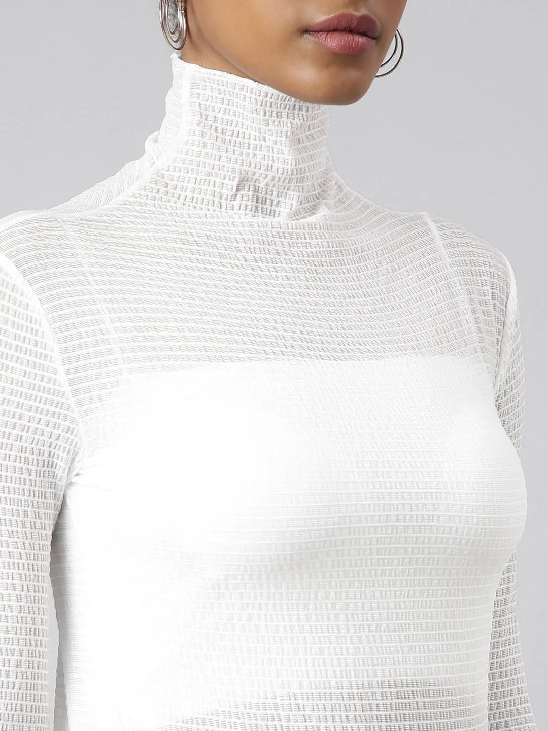 Women White High Neck Fitted Top