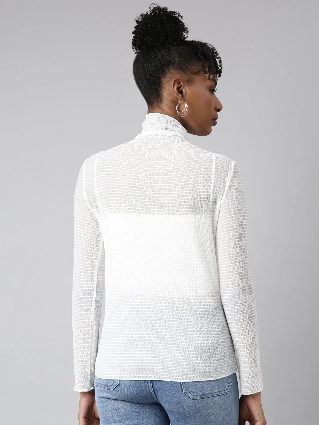 Women White High Neck Fitted Top