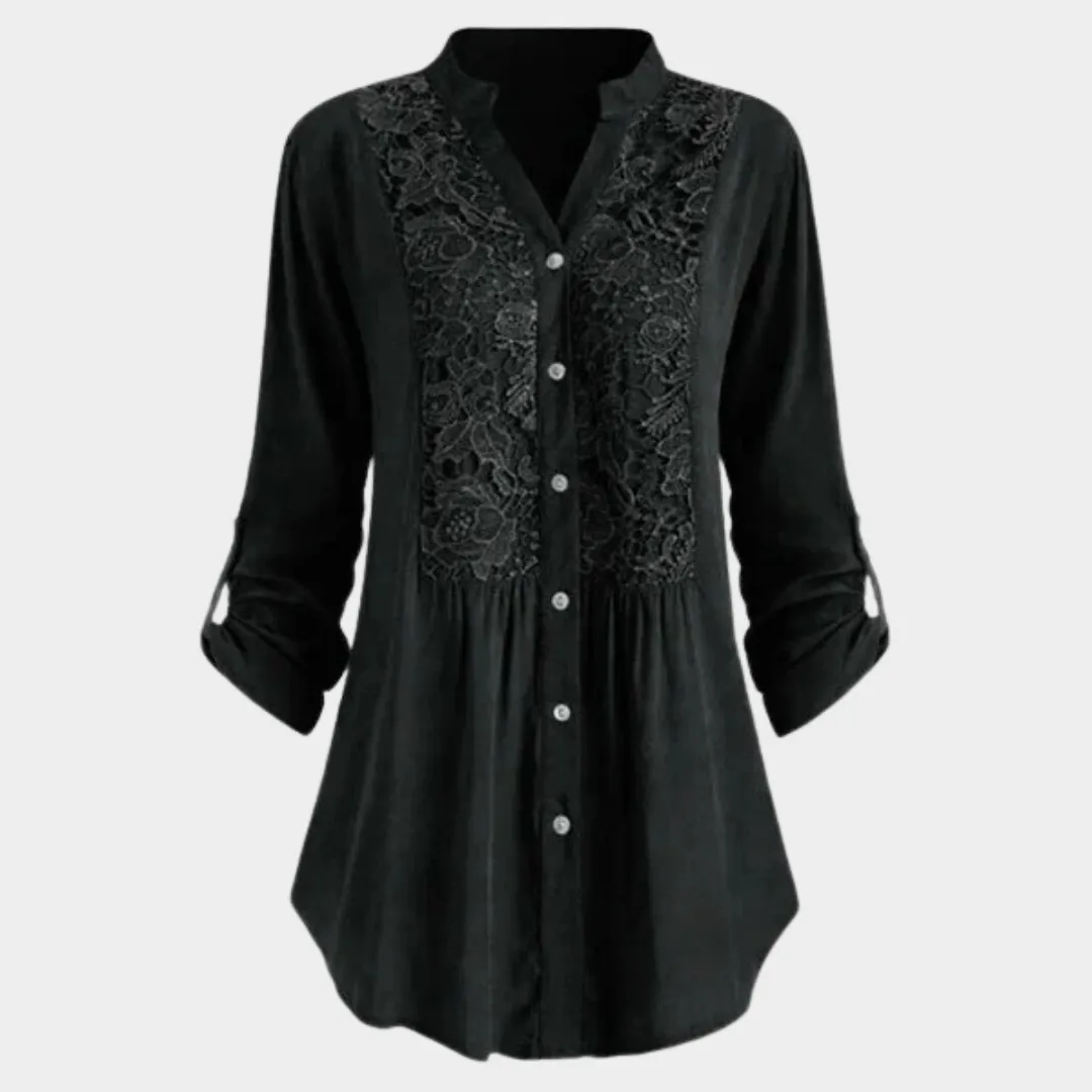 Women's Lace V-Neck Shirt  Loose Fit  Button Down  Long Sleeve Blouse  Elegant Casual Wear  Multiple Colours