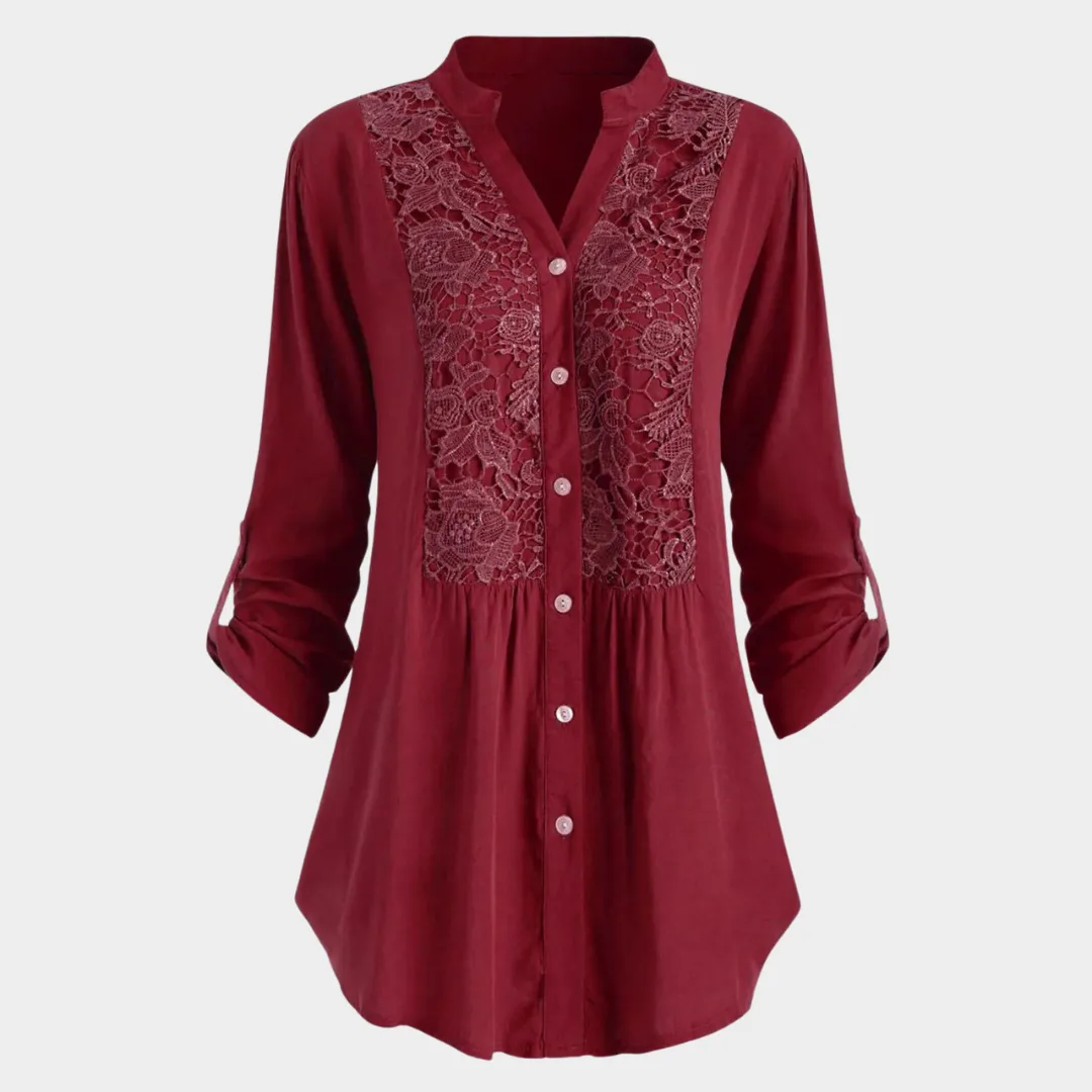 Women's Lace V-Neck Shirt  Loose Fit  Button Down  Long Sleeve Blouse  Elegant Casual Wear  Multiple Colours